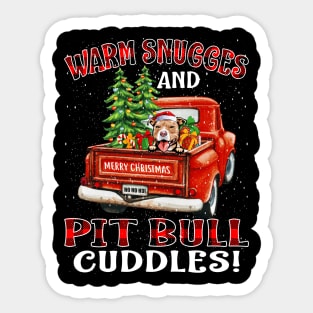 Warm Snuggles And Pit Bull Cuddles Truck Tree Christmas Gift Sticker